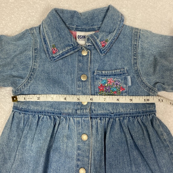 Oshkosh long sleeve full snap front embroidered denim blue jeans dress 2t - Picture 5 of 7